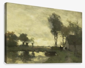 Landschap Met Boerderij Bij Een Plas Canvas Print - Landscape With Farm With A Pond Canvas Art - (36 X #1556174
