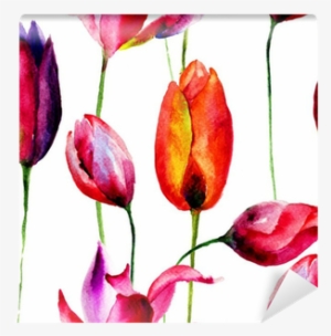 Watercolor Illustration Of Tulips Flowers Wall Mural - Watercolor Painting #1559998