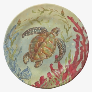 Merritt Sea - Merritt Sea Life 8.25" Round Salad Plates, Sea Turtle, #1560784