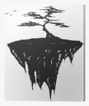 Tree Growing On A Floating Island, Black And White - Tree #1561466