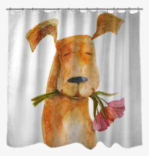 Red Dog With Flowers - Watercolor Painting #1563864