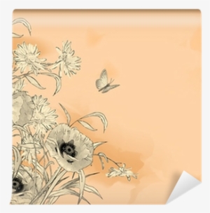 Watercolor Pencil Drawing Flowers Butterfly Wall Mural - Drawing #1569484