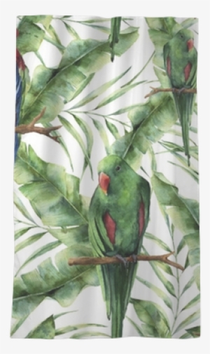 Watercolor Seamless Pattern With Parrots, Banana Palm - Macaws #1571268