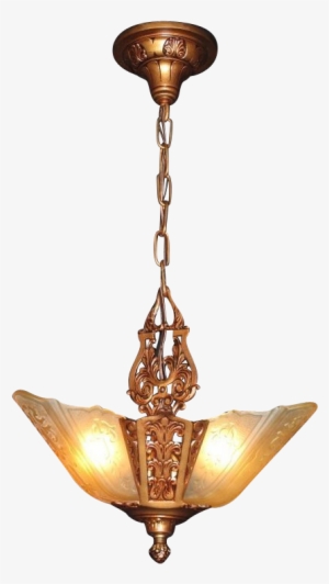 1930s Moe Bridges 3 Slip Shade Antique Ceiling Light - Ceiling Lamp Transparent Png #1571553