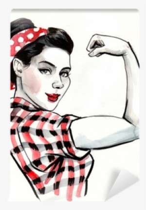 Strong Pin Up Style Woman Flexing A Biceps - Pin Up Biceps #1572381