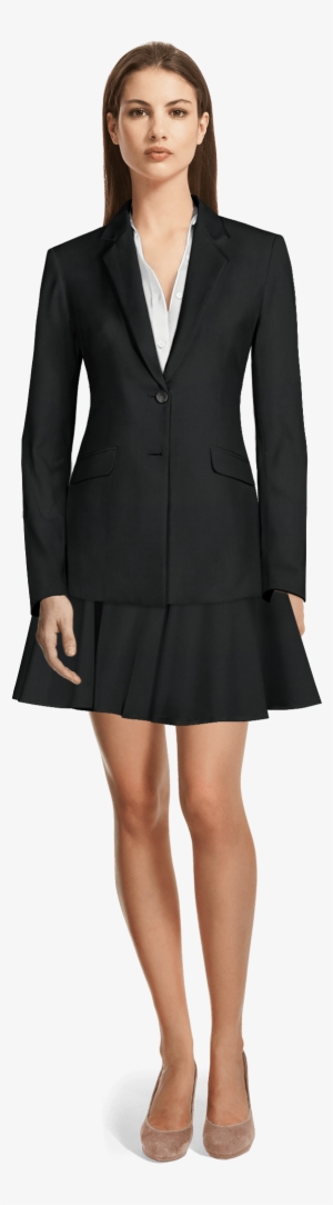 Black 100% Wool Skirt Suit - Sumissura Women's Black Polyester Tuxedo, Tailored #1578834