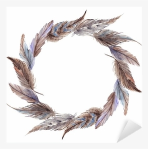 Watercolor Brown Gray Grey Feather Wreath Isolated - Grey #1580198