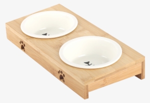 Ceramic Cat Bowl Bamboo Frame Dog Bowl Double Bowl - Bathroom Sink #1583396