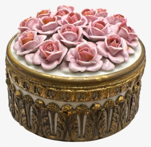Brass Round Box With Porcelain Roses Png - Garden Roses #1587079