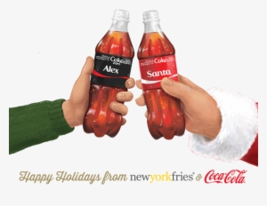 [new York Fries] Free Coke Fountain Drink With App - Holiday Blue Stripes Square Gift Stickers #1590895