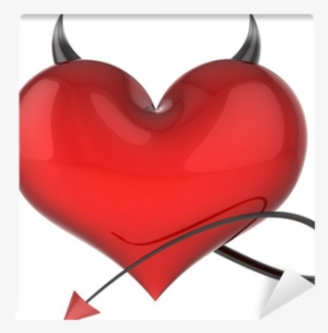 Heart Of Devil Love Red With Black Sharp Horns And - Heart With Horns And Tail Tattoo #1594105