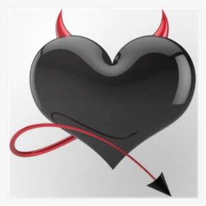 Devil Heart Love Colored Black With Red Horns And A - Demonio De Corazon #1594380