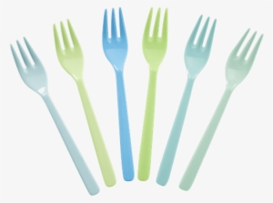 6 Forks In Assorted Blue And Green Colors - Rice Melamine Blue Set Of 6 Forks #1596985