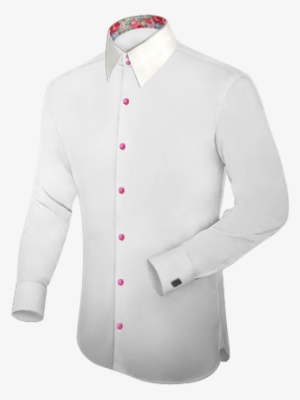 White Shirt With Red Buttons With French Collar 2 Button - White Shirt Long Collar #1597225