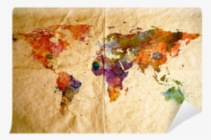 Watercolor World Map, Old Paper Background Wall Mural - Coupe Du Monde 2030 #164263