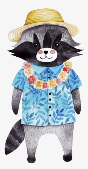 Hawaiian Style Raccoon Png Transparent - Watercolor Painting #166805
