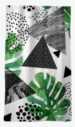 Watercolor Tropical Leaves And Textured Triangles Background - Tropical Leaf Watercolour #167923