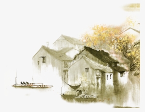 Dwelling In The Fuchun Mountains Jiangnan Ink Wash - Watercolor Trees Elevation #168985