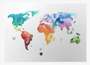 Hand Drawn Watercolor World Map Aquarelle Illustration - Living Space Framed Take Me Magnetic World Map #169408