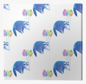 Seamless Pattern With Blue Raccoon And Colorful Balloon - Blue #169455