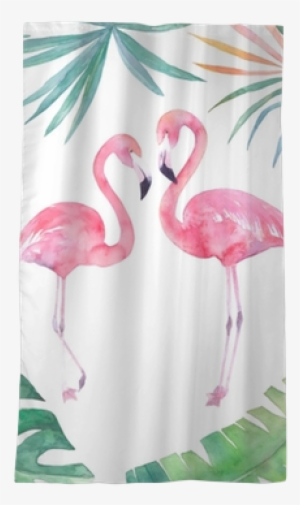 Watercolor Card With Leaves Frame And Two Flamingos - Watercolor Painting #1601208