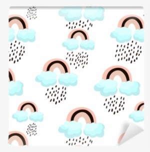 Seamless Pattern With Rainbow And Clouds - Textile #1601981