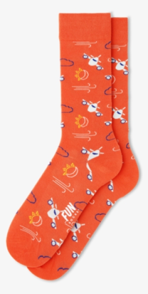Funsocks 1pk Mens Non Terry Crew Fm11pla1 Flying Airplane - Orange Airplane #1606603