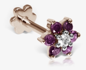 Rose-purple Diamond Flower - 7mm Purple Diamond Flower Traditional Stud #1606621