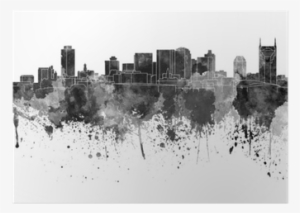 Nashville Skyline In Black Watercolor On White Background - Nashville Black And White #1607774