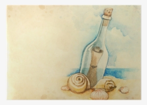 Watercolor Illustration Of Message In A Bottle Poster - Watercolor Message Bottle #1611853