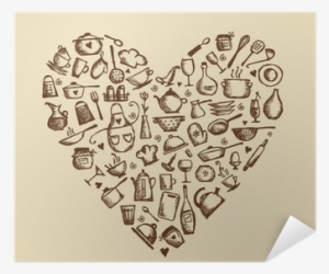 Kitchen Utensils Sketch, Heart Shape Poster • Pixers® - Kitchen Love Bridal Shower Invitations #1618752