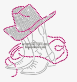 Cowgirl Boots & Hat Iron-on Rhinestone Transfer - Iron On Rhinestone Transfer #1618999