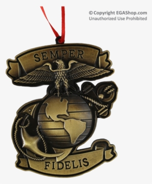 Metal Ornament With Eagle, Globe, And Anchor And "semper - Bronze Eagle Globe And Anchor Ornament #1622746