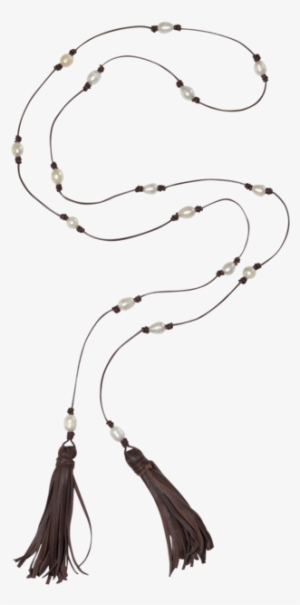 Leather And Pearl Lariat Necklace - Necklace #1623933