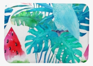 Summer Pattern With Watercolor Parrot, Palm Leaves - Watercolor Painting #1624572