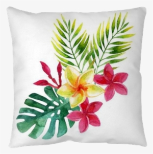 Plumeria Flowers In Watercolor Floor Pillow • Pixers® - Art Print: Tanycya's Tropical Leaves, 61x46cm. #1628054
