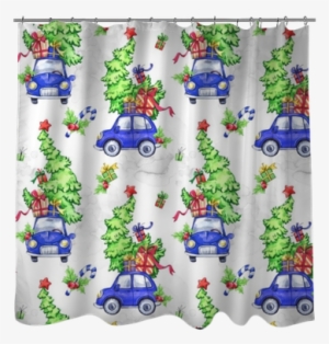 Watercolor Seamless Pattern With Cartoon Holidays Cars, - Playmat #1628684