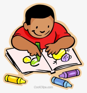 Little Boy With Crayons And Coloring Book Royalty Free - Coloring Book Clipart #1629016