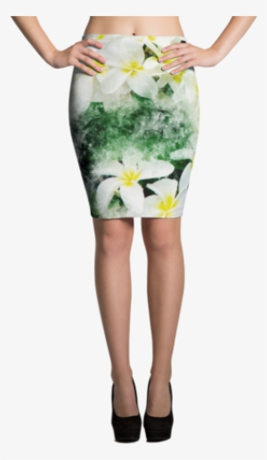 Pencil Skirt White Hawaiian Plumeria Art - Imagineavalon Funky Christmas Skirt, Ugly Sweater, #1629788