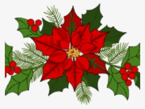 Poinsettia Clipart Holly Bough - Christmas Garland Clip Art #1631480