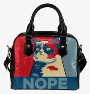 Sale Grumpy Cat Nope Leather Shoulder Handbag #1635633