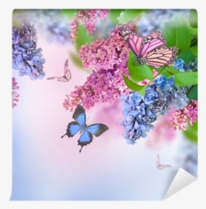 Branch Of Lilac Blue And Pink Butterfly Wall Mural #1640195