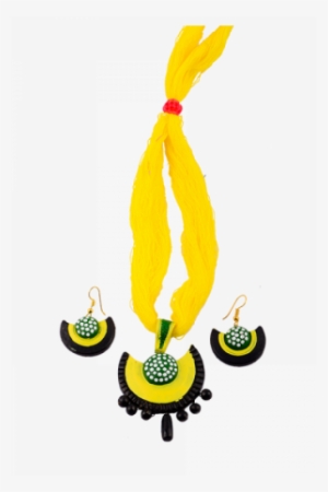 Terracotta Yellow Moon Shape Necklace With Earrings - Centrepiece #1647951