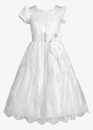 Floral Corded Lace Tulle Overlay Girls First Communion - White Black Dress For Girls #1653325