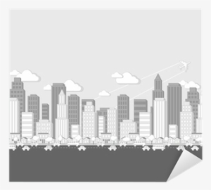 Black And White Cartoon City Landscape Sticker • Pixers® - Drawing #1654228