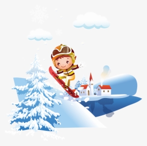 Skiing Cartoon Illustration - Classical Merry Christmas Church Home Garden Flag - #1654341