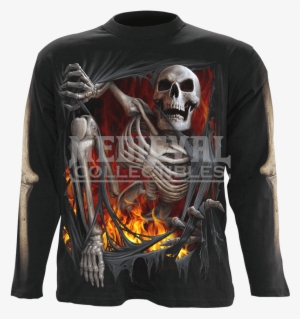 Death Re Ripped Mens Long Sleeve T Shirt - Death Gothic Skull Drawing #1655334