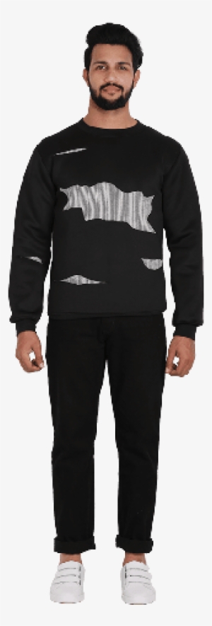 Men Black Ripped Sweatshirt - 680431 #1656239