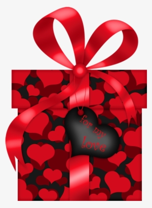 Valentines Day Red And Black Gift With Hearts Png Clipart - Gifts Red And Black Clipart #1665404