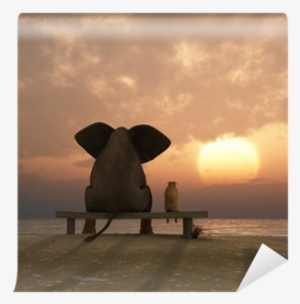 Elephant And Dog Sit On A Summer Beach Wall Mural • - Doing Nothing Often Leads To The Very Best Something #1665534